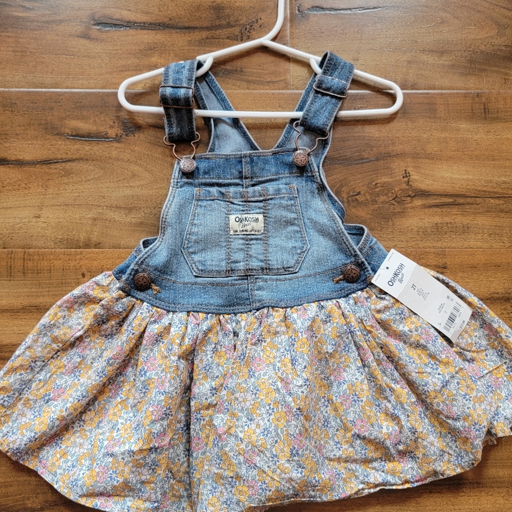 Demin and floral overall dreas